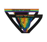 Emporio Armani 2er Set Stretch Cotton Jockstrap, Regenbogen/Schwarz Größe L