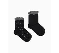 Emporio Armani Allover Eagle Damensocken, kurz, Schwarz, 2er-Pack, Schwarz, Einheitsgröße