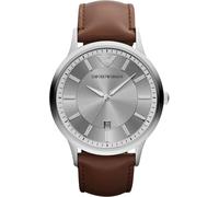 Emporio Armani AR2463 Herren Classic Armbanduhr mit silbernem Zifferblatt und Lederarmband Einheitsgröße