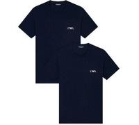 EMPORIO ARMANI Herren T-Shirt, 2er Pack - BOLD MONOGRAM, Rundhals, Fitted Fit, Stretch Cotton Blau L