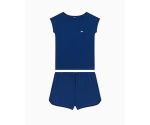 EMPORIO ARMANI Baumwoll-T-Shirt und Shorts für Damen, für den Alltag, Pyjama, Blau, Größe S
