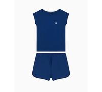 EMPORIO ARMANI Baumwoll-T-Shirt und Shorts für Damen, Pyjama, Blau, Größe L