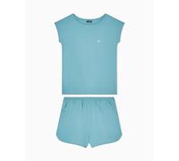 EMPORIO ARMANI Baumwoll-T-Shirt und Shorts für Damen, Pyjama, Blau, Größe M