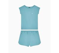 EMPORIO ARMANI Baumwoll-T-Shirt und Shorts für Damen, Pyjama, Blau, Größe XL