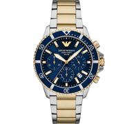 Chronograph EMPORIO ARMANI "WORLD EXPLORER", gelbgoldfarben, edelstahlfarben, blau, Armbanduhren, Damen, Chronograph, Armbanduhr, Solar, Herrenuhr, Edelstahlarmband, analog, Tag (21629714-0) gelbgoldf