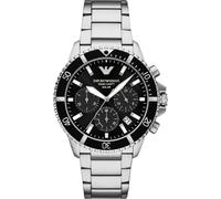 Chronograph EMPORIO ARMANI "WORLD EXPLORER", edelstahlfarben, schwarz, Armbanduhren, Damen, Chronograph, Armbanduhr, Solar, Herrenuhr, Edelstahlarmband, analog, Tag (51452164-0) edelstahlfarben, schwa