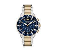 Chronograph EMPORIO ARMANI "WORLD EXPLORER", gelbgoldfarben, edelstahlfarben, blau, Armbanduhren, Damen, Chronograph, Armbanduhr, Solar, Herrenuhr, Edelstahlarmband, analog, Tag (21629714-0) gelbgoldf