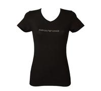 Emporio Armani Damen Essential Studs Logo V-Ausschnitt T-Shirt, Schwarz, L