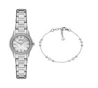 Emporio Armani Damen-Quarz-Zweizeigeruhr und Schmuck-Set