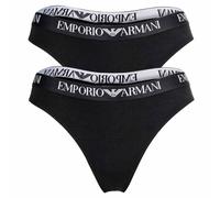 EMPORIO ARMANI Damen Strings, 2er Pack - ESSENTIAL COTTON, T-Thong, Cotton Stretch Schwarz XS