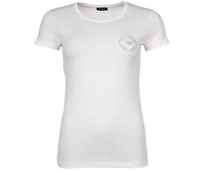 EMPORIO ARMANI Damen T-Shirt - ESSENTIAL STUDS LOGO, Rundhals, Stretch Cotton Creme L