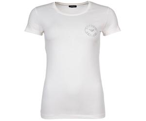 EMPORIO ARMANI Damen T-Shirt - ESSENTIAL STUDS LOGO, Rundhals, Stretch Cotton L Champagner