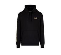 Emporio Armani EA7 Herren Sweatshirt mit Kapuze Logo Series aus leichter Baumwolle, Schwarz/Gold, XXL