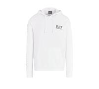 Emporio Armani EA7 Herren Sweatshirt mit Kapuze Logo Series aus leichter Baumwolle, Weiß / Schwarz, M