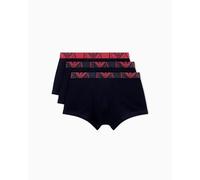 EMPORIO ARMANI Herren Trunks, 3er Pack - BOLD MONOGRAM, Shorts, Stretch Cotton Schwarz/Rot S