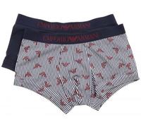 Emporio Armani - Emporio Armani 2er Set Boxershorts Trunk, Dunkelblau / Weiß 111210 - Gr. - M