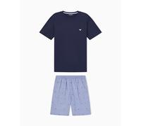 Emporio Armani Gewebter kurzer Schlafanzug für Herren, Logomuster, Blau, Größe XL, blau, XL