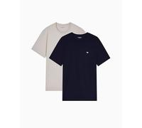 EMPORIO ARMANI Herren T-Shirt, 2er Pack - ENDURANCE, Rundhals, Regular Fit, Stretch Cotton Beige/Blau 2XL