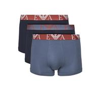EMPORIO ARMANI Herren Trunks, 3er Pack - BOLD MONOGRAM, Shorts, Stretch Cotton Blau S