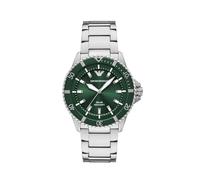 Solaruhr EMPORIO ARMANI, edelstahlfarben, dunkelgrün, Armbanduhren, Herren, Armbanduhr, Herrenuhr, Silikonarmband, analog, Tag, 12/24-Std.-Anzeige (76332860-0) edelstahlfarben, dunkelgrün