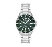 Solaruhr EMPORIO ARMANI, edelstahlfarben, dunkelgrün, Armbanduhren, Herren, Armbanduhr, Herrenuhr, Silikonarmband, analog, Tag, 12/24-Std.-Anzeige (76332860-0) edelstahlfarben, dunkelgrün