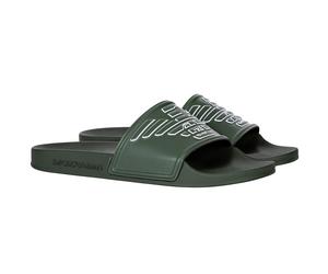 EMPORIO ARMANI Herren Badesandalen - Slides, Slipper, Pantoletten, Maxi Logo Grün EUR 39