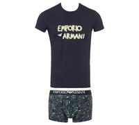 Emporio Armani Herren Christmas Stretch Cotton Crew Neck T-Shirt + Trunk Badehosen, Marine/ST COSTELLAZ,