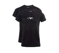 Emporio Armani Herren Essential Monogram 2-pack T-shirt With Crew Neck Schlafanzugoberteil, Black/Black, XL EU
