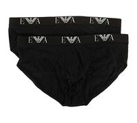 Emporio Armani Herren Mens Basic - Essential Monogram 2pack Brief Slip, Black/Black, XL EU
