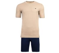 EMPORIO ARMANI Herren Schlafanzug, kurz - ENDURANCE, Short Pyjama Set, Stretch Cotton Beige/Blau M