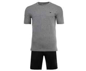 EMPORIO ARMANI Herren Schlafanzug, kurz - ENDURANCE, Short Pyjama Set, Stretch Cotton Grau/Schwarz 2XL