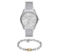 Emporio Armani Herren Silberfarbene Edelstahl Uhr und Armband aus mehrfarbigem Edelstahl, Set
