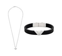 Emporio Armani Herren Silberfarbener Edelstahl Halskette und Armband Silikon, Set
