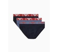 EMPORIO ARMANI Herren Slips, 3er Pack - BOLD MONOGRAM, Briefs, Stretch Cotton Blau S