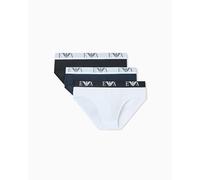 EMPORIO ARMANI Herren Slips, 3er Pack - BOLD MONOGRAM, Briefs, Stretch Cotton Weiß/Blau/Schwarz M