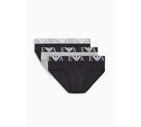 EMPORIO ARMANI Herren Stretch Cotton Bold Monogram 3-Pack Brief, Black/Stone/Black, M (3er Pack)