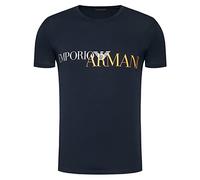 Emporio Armani Herren T-Shirt 111035 0A516 Kurzarm Rundhals, Logo, Dunkelblau, Orange, S