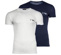 EMPORIO ARMANI Herren T-Shirt, 2er Pack - BOLD MONOGRAM, Rundhals, Fitted Fit, Stretch Cotton Blau/Weiß XL