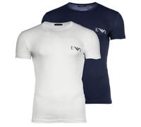 EMPORIO ARMANI Herren T-Shirt, 2er Pack - BOLD MONOGRAM, Rundhals, Fitted Fit, Stretch Cotton Weiß/Blau XL