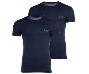 EMPORIO ARMANI Herren T-Shirt, 2er Pack - BOLD MONOGRAM, Rundhals, Slim Fit, Stretch Cotton S Blau