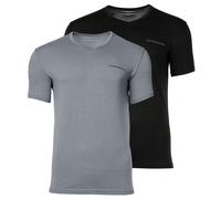 EMPORIO ARMANI Herren T-Shirt, 2er Pack - CORE LOGOBAND, V-Neck, Regular Fit, Stretch Cotton Grau/Schwarz S