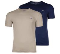 EMPORIO ARMANI Herren T-Shirt, 2er Pack - ENDURANCE, Rundhals, Regular Fit, Stretch Cotton Beige/Blau / M M Mehrfarbig