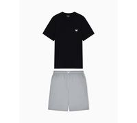 EMPORIO ARMANI Herren T-Shirt mit Logolabel und Shorts, Pyjama, Schwarz, Größe XL