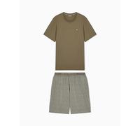 EMPORIO ARMANI Herren-T-Shirt mit Muster und Shorts, Pyjama, Grün, Größe M