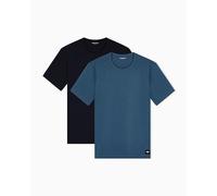 EMPORIO ARMANI Herren T-Shirt, 2er Pack - ESSENTIAL LOGOLABEL, Rundhals, Stretch Cotton Dunkelblau/Petrol L