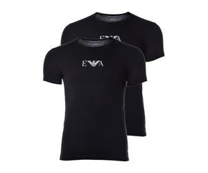 EMPORIO ARMANI Herren T-Shirt Vorteilspack - Crew Neck, Rundhals, Stretch Cotton EA Logo Schwarz 2XL 2er Pack (1 x 2P)