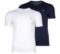 EMPORIO ARMANI Herren T-Shirts, 2er Pack - CORE LOGOBAND, V-Neck, Regular Fit, Stretch Cotton Blau/Weiß S