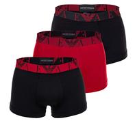 EMPORIO ARMANI Herren Trunks, 3er Pack - BOLD MONOGRAM, Shorts, Stretch Cotton Schwarz/Rot/Schwarz L