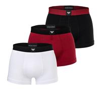EMPORIO ARMANI Herren Trunks, 3er Pack - ESSENTIAL LOGOLABEL, Shorts, Stretch Cotton Schwarz/Rot/Weiß 2XL