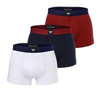 EMPORIO ARMANI Herren Trunks, 3er Pack - ESSENTIAL LOGOLABEL, Shorts, Stretch Cotton Weiß/Blau/Rot 2XL